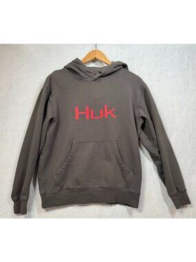 Huk Fishing Hoodie Sweatshirt Pullover Hooded Shirt Gray/Red Men's Size Small
